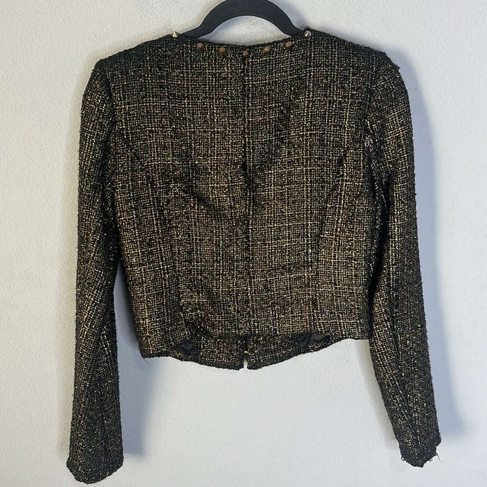New Mustard seed studded gold black tweed blazer S - Picture 7 of 7
